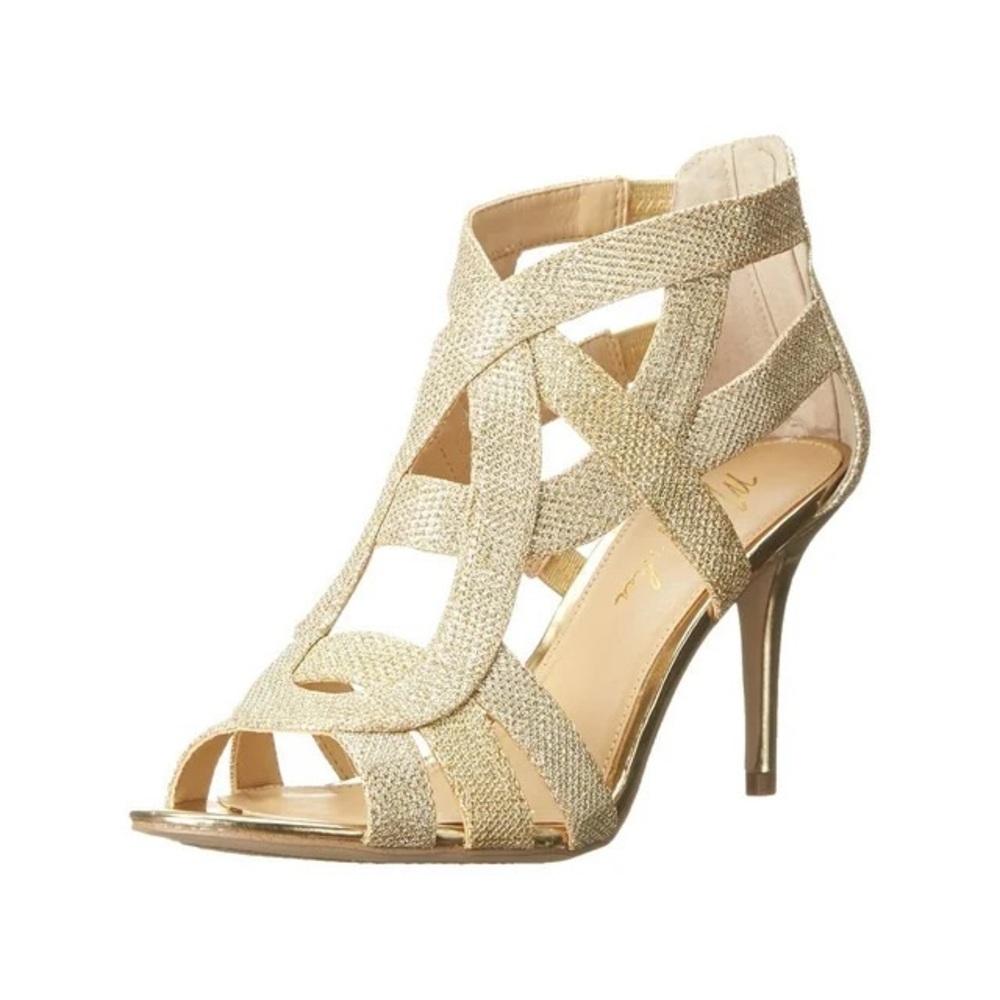 Marc Fisher Gold metallic glitter Nala strappy formal heeled sandals, Size 8.5
